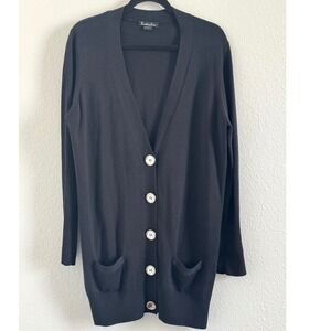 Something Extra Silk Cotton Blend Longline Cardigan Black Button Front XL
